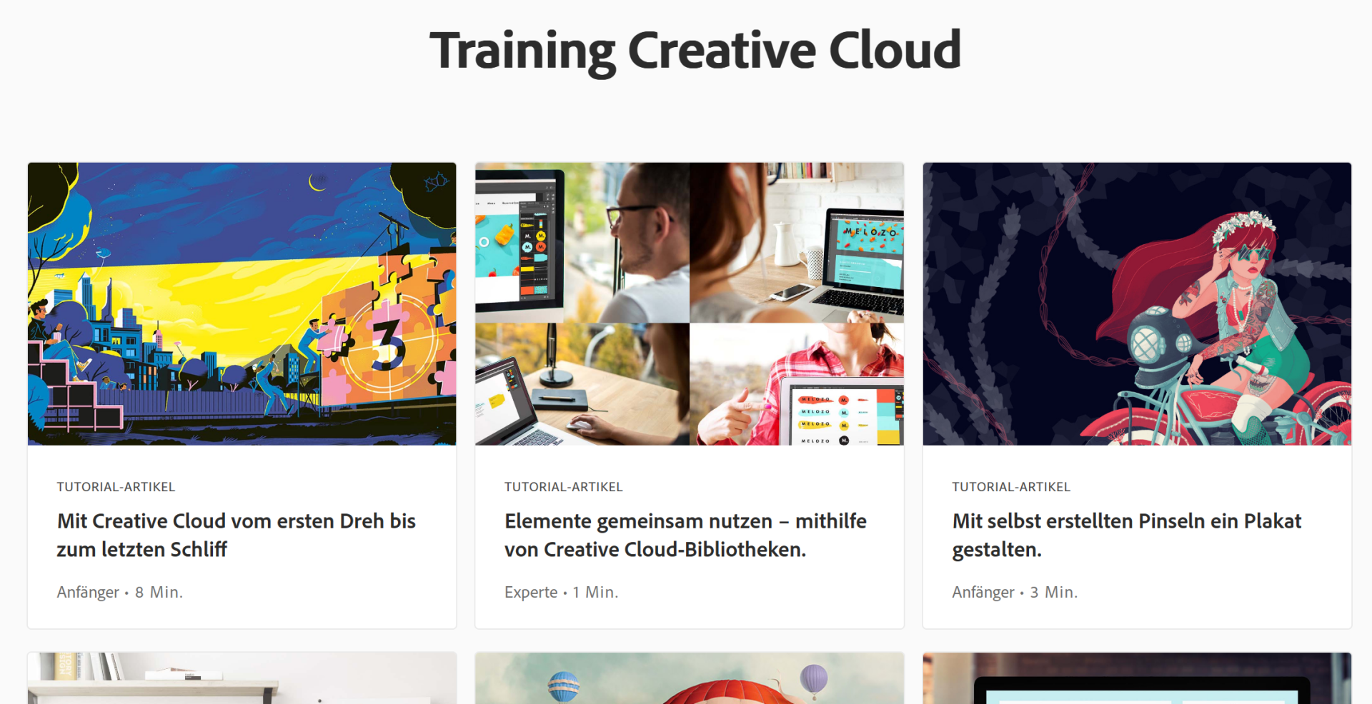 Screenshot der Adobe Tutorial-Seite