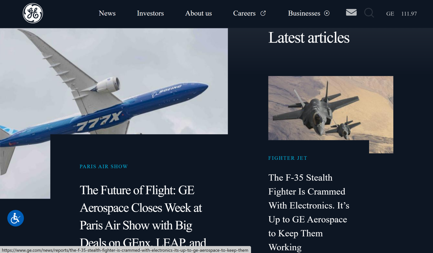 Screenshot der GE Artikel