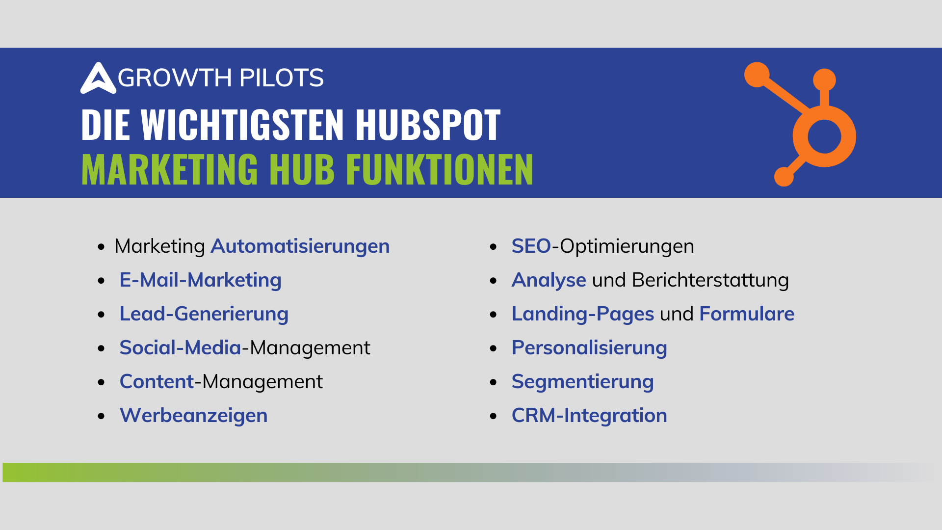 Übersicht der wichtigsten Funktionen des HubSpot Marketing Hubs