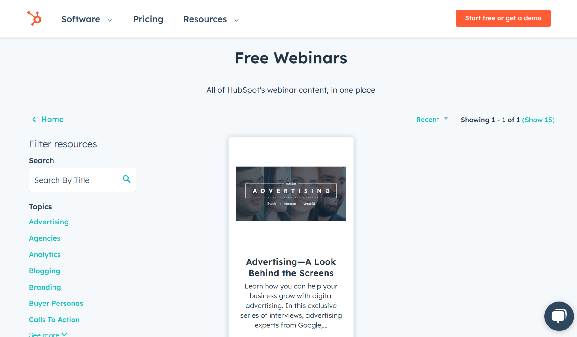 Screenshot der Hubspot Webinare Seite