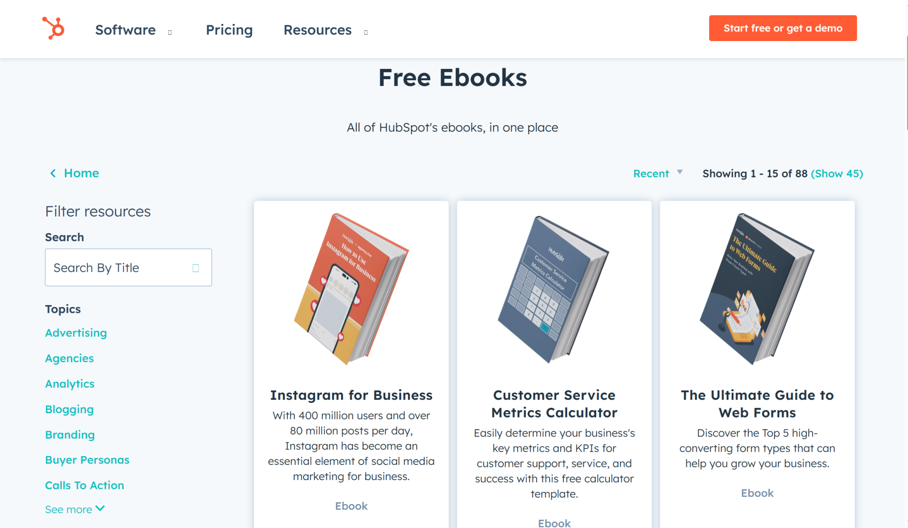 Screenshot der e-books von HubSpot