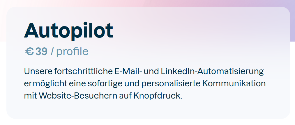 Screenshot von der Leadinfo-Webseite mit dem aktuellen Preis vom Autopiloten