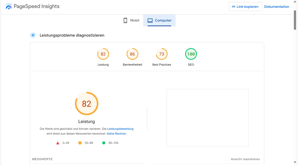 PageSpeed Insights Übersicht 1